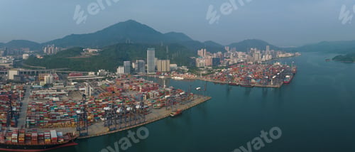 Preview: Shenzhen ,China - Circa 2022: Aerial view of container ship in Yantian port in Shenzhen city, China