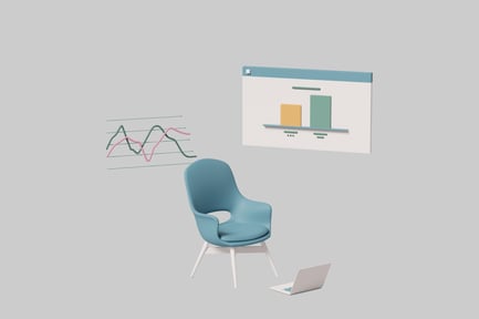 Preview: Chair with laptop and graphs.