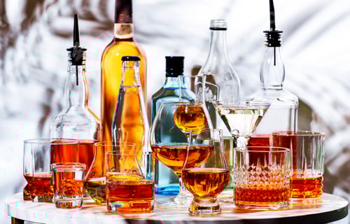 Preview: Strong hard alcoholic drinks, spirits, liqueurs, distillates, whiskey and others