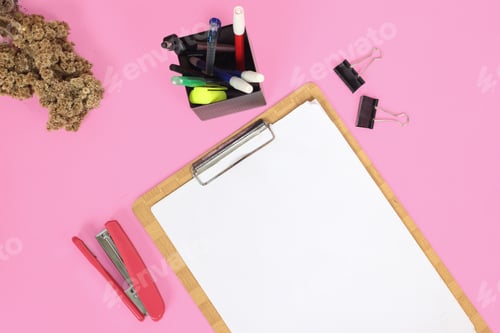 Preview: stationery for study isolated on pink background