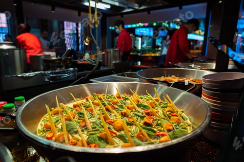 Preview: Spanish paella prepared in the street restaurant, close up