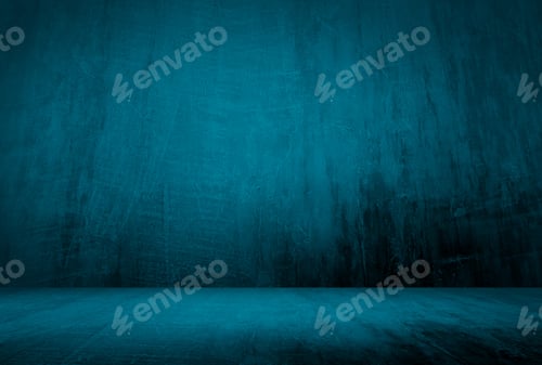Preview: Vintage grunge blue concrete texture studio wall background with vignette.