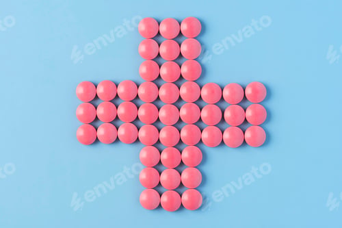 Preview: Pharmacy Cross Made of Red Pills Medicine Tablets