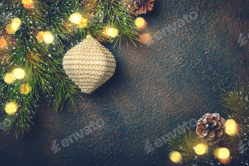 Preview: Christmas card with natural fir branches and toys