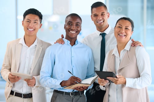 Preview: Planning, diversity business people portrait and digital marketing workers with a vision for succes