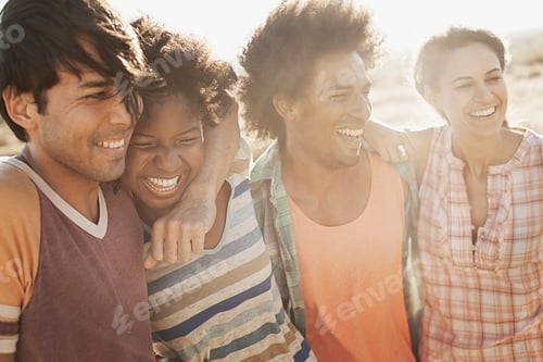 Preview: A group of friends, men and women, on the open road, walking and talking.