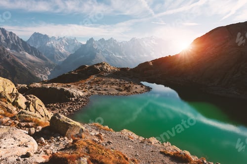Preview: Sunny day on Lac Blanc lake in France Alps