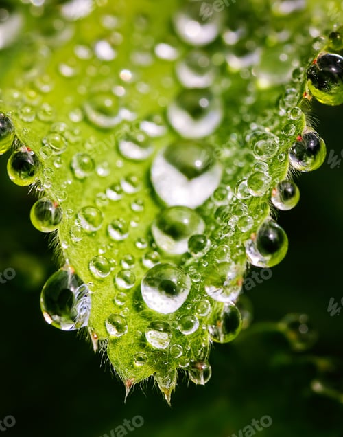 Preview: Dew Drops On Green Leaf