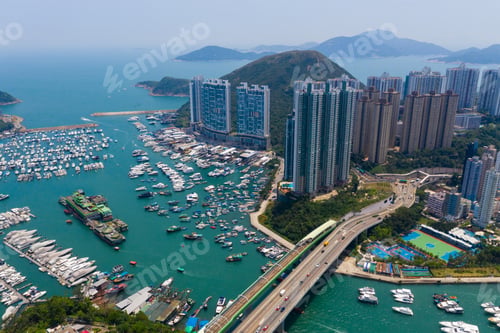 Preview: Aberdeen, Hong Kong 11 May 2019: Top view Hong Kong harbour port