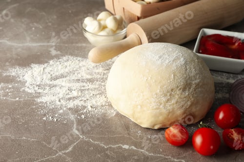 Preview: Ingredients for cooking pizza on gray background