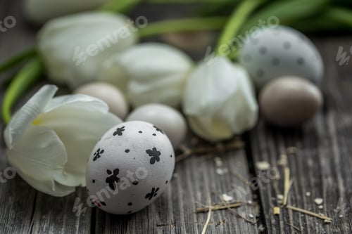 Preview: Easter eggs and white tulips