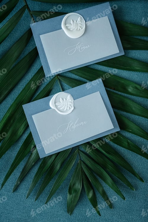 Preview: wedding invitation in a gray envelope on a table