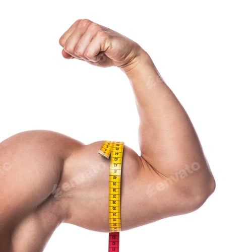 Preview: Biceps and measuring tape on white background