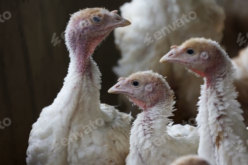 Preview: Selective focus shot of young turkeys in a poultry company