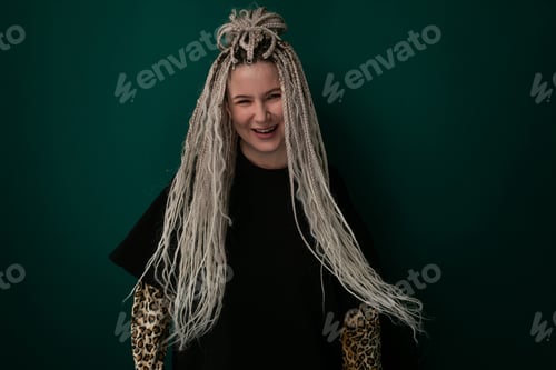 Preview: Woman With Long White Hair and Black Shirt