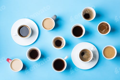 Preview: Creative flat lay with assortment of coffee cups