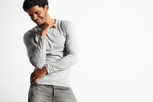 Preview: Young sexy black model wearing light gray longsleeve t-shirt