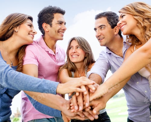 Preview: Group Of Young People With Hands Together - Teamwork Concepts