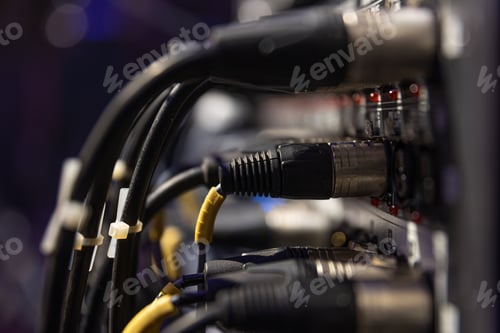 Preview: Sound connectors included in the audio mixer close up.
