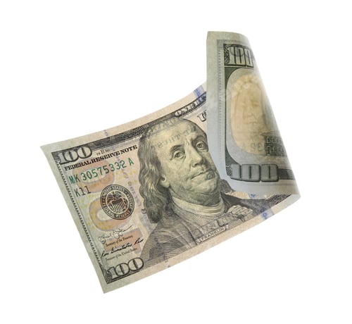 Preview: One hundred dollar banknote on white background. American national currency