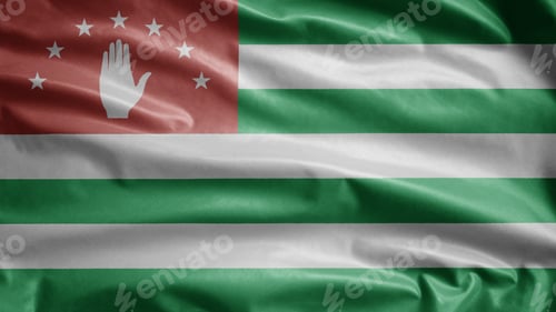 Preview: Abkhazian flag waving in the wind. Abkhazia banner blowing soft silk.