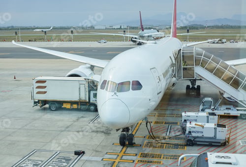 Preview: International airport, runway and airplane terminal for travel, transportation and journey. Global