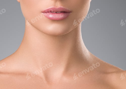 Preview: Woman healthy skin lashes extension beauty natural makeup cosmetic age concept gray background