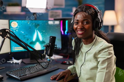 Preview: African woman professional gamer playing online games