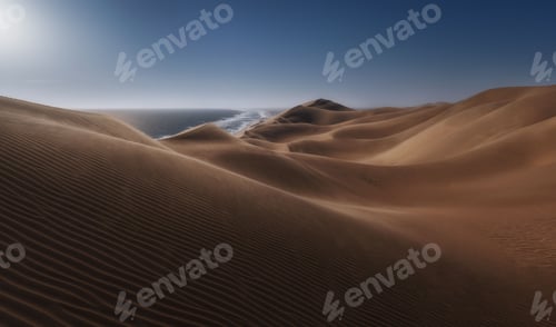 Preview: Beautiful view of soft dunes with sea in the background under clear sky