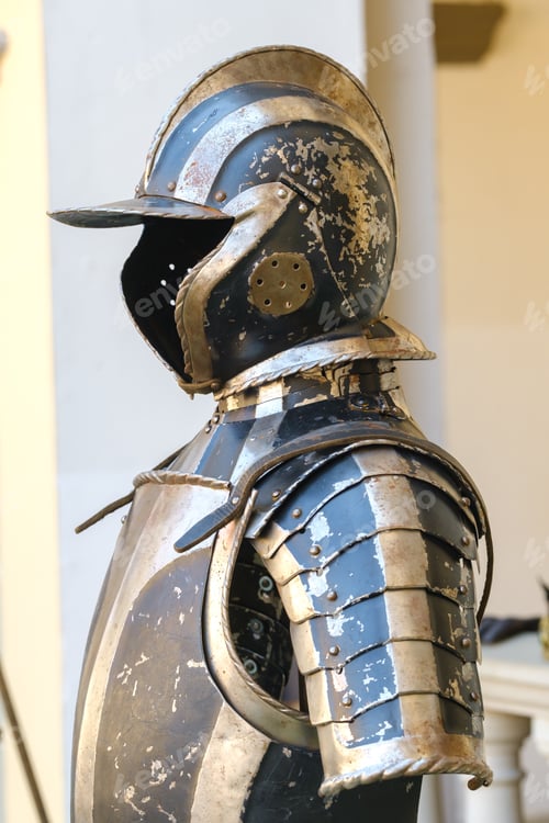 Preview: An ancient Knight's helmet with armor.A medieval concept