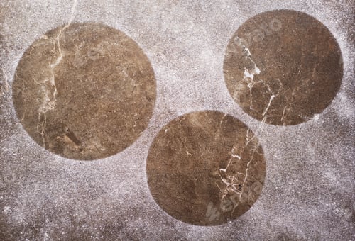 Preview: Flour food powder and circle round traces as bakery concept for homemade bread baking on table