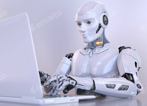 Preview: Robot working with laptop