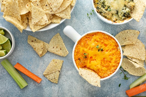 Preview: Artichoke spinach and buffalo chicken dips with chips