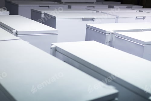Preview: Warehouse with white refrigerators