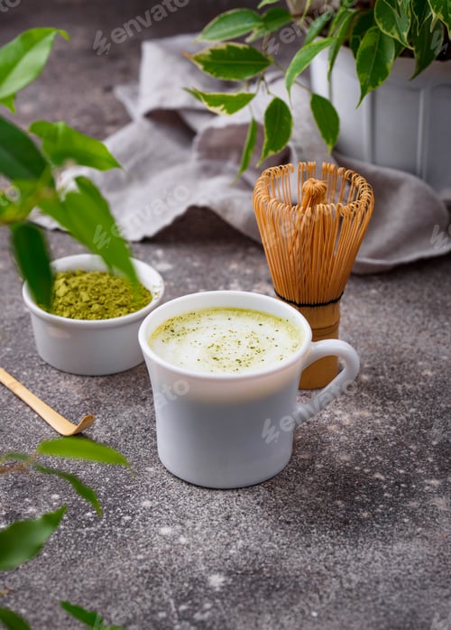Preview: Green healthy matcha latte drink