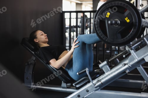 Preview: Woman Exercising Using Leg Press in Gym