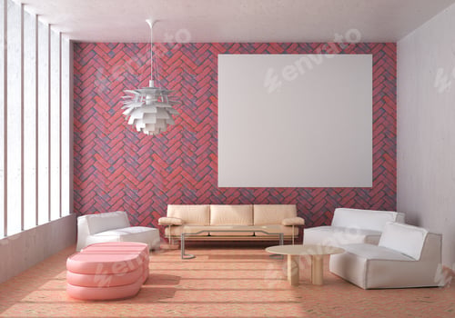 Preview: 3D illustration Mockup photo frame in lounge rendering