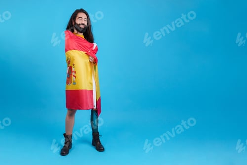 Preview: Man with prosthetic leg wrapped in a spanish national flag