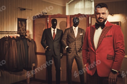 Preview: Extravagant stylish man in tailor studio