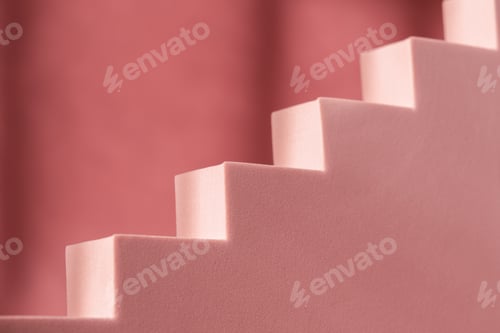 Preview: Cosmetic art deco stair podium display pedestal stand. Fashion geometric staircase backdrop for
