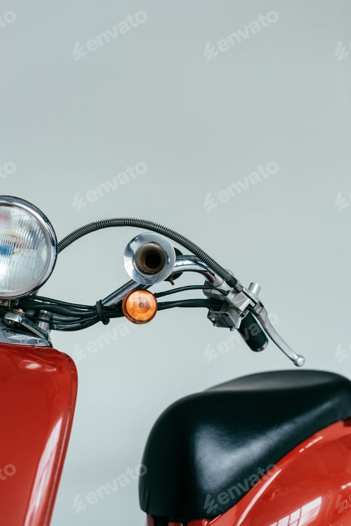 Preview: Red retro scooter bike isolated on grey