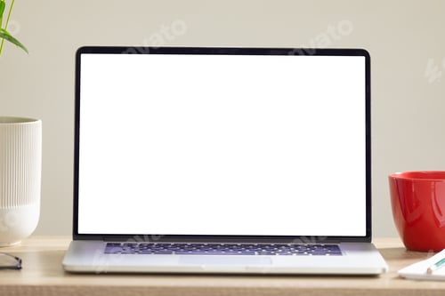 Preview: Composition of laptop with copy space on white background