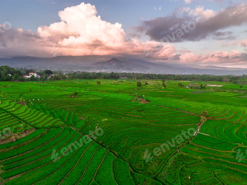 Preview: Wonderful sunrise scenery indonesia nature mountain valley forest with bright sky