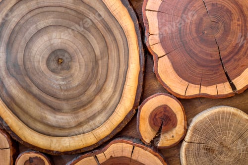 Preview: Round wooden unpainted solid natural ecological soft colored brown and yellow crackled stumps