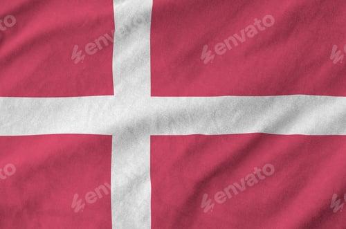 Preview: Denmark flag depicted on folded wavy fabric of old cloth