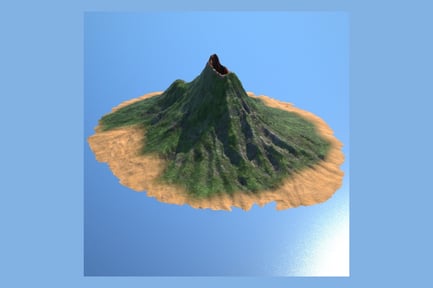 Visualização: Terreno de ilha vulcânica com cratera