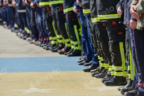 Preview: A group of firefighters lined up, saluting the flag, applauding in solidarity, and gearing up for
