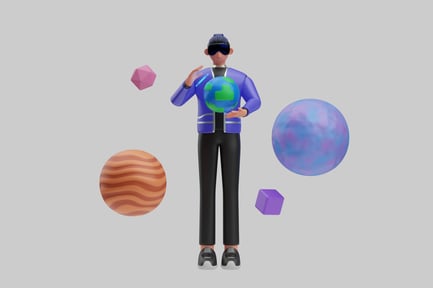 Visualização: Usuário Vr com coleção de planetas