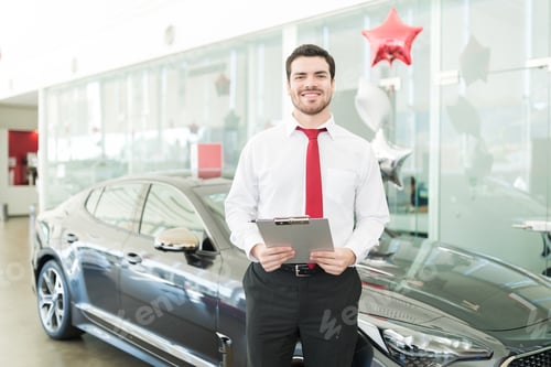 Preview: Confident Salesman Ready To Sell New Car