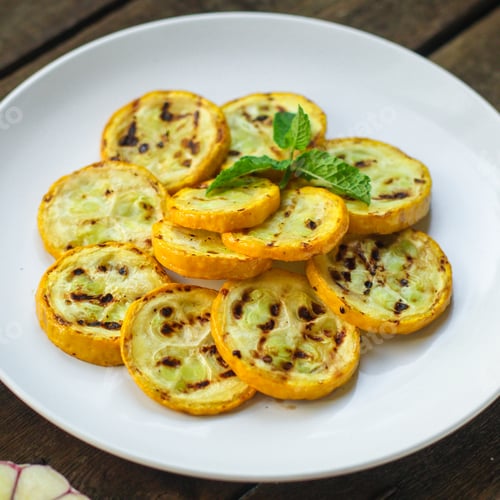 Preview: Grilled Zucchini (Snack Or Salad). Top Food Background. Copy Space